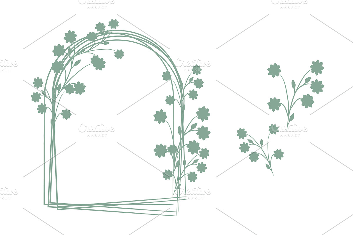 Green floral decorative arch frame, an Illustration by okskukuruza