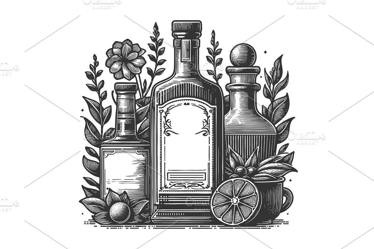 Apothecary Bottles with Herbs and, an Object Illustration by AlexArt