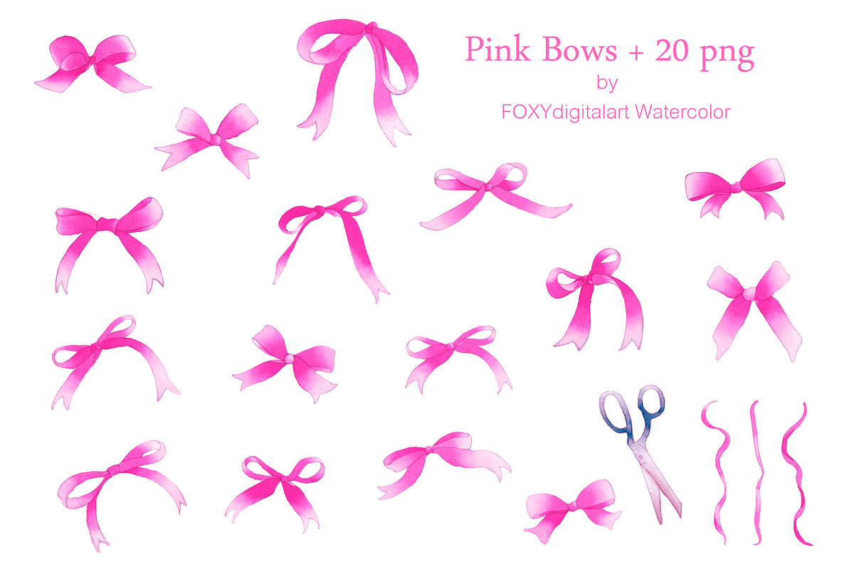 Watercolor Pink Bow Ribbon Clipart, an Illustration by FOXYdigitalart (Photo 3 of 4)
