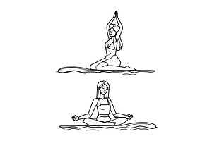 stand paddle board yoga vector, a Person Illustration by pikepicture