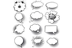 Speech bubbles set, Halftone shadows, an Object Illustration by piter.goskov