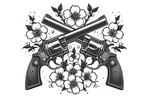 Crossed Revolvers With Cherry