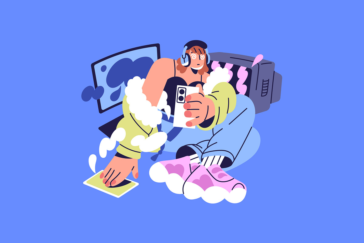 People with gadget addiction concept, a Person Illustration by PaperTrident (Photo 4 of 9)