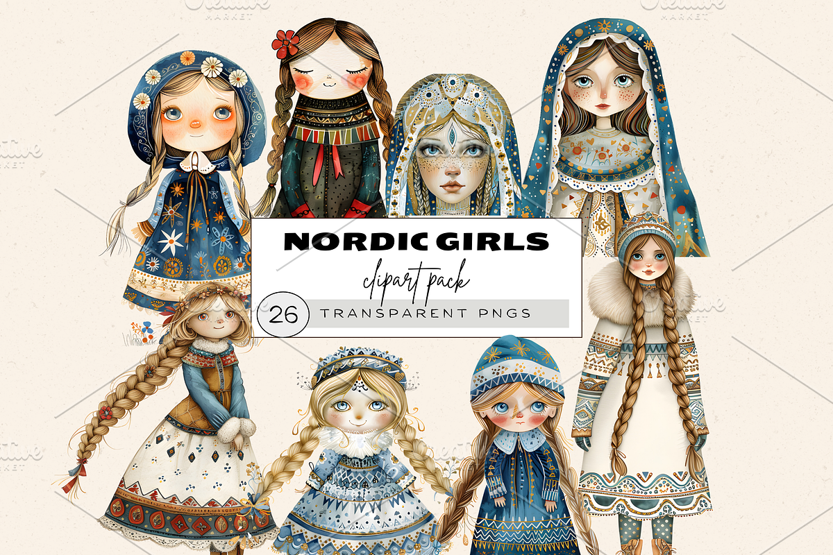 NORDIC SCANDINAVIAN GIRLS CLIPART, a Person Illustration by Daring Digies (Photo 1 of 7)