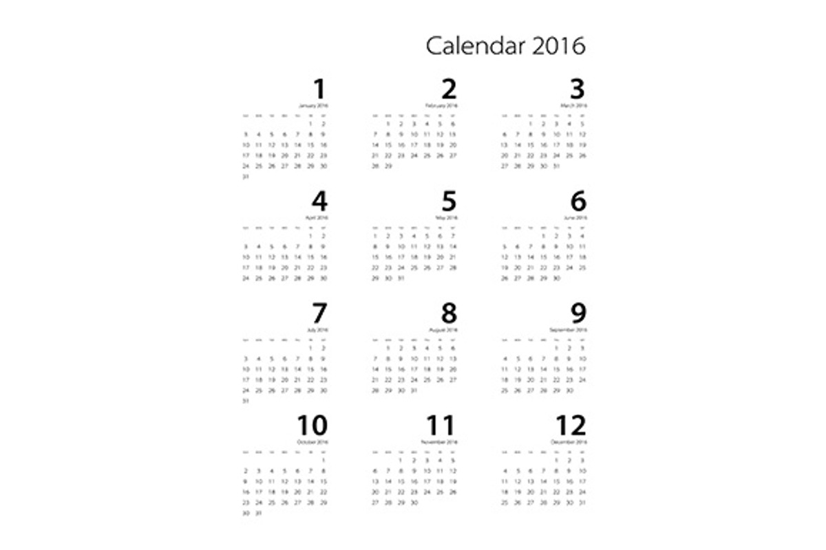 Calendar 2016 black & white, a Stationery Template by Rommeo79 (Photo 2 of 2)