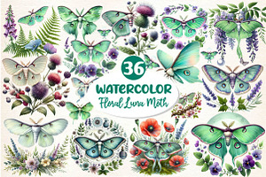 Botanical Floral Luna Moth Clipart, an Illustration by Dream Creation