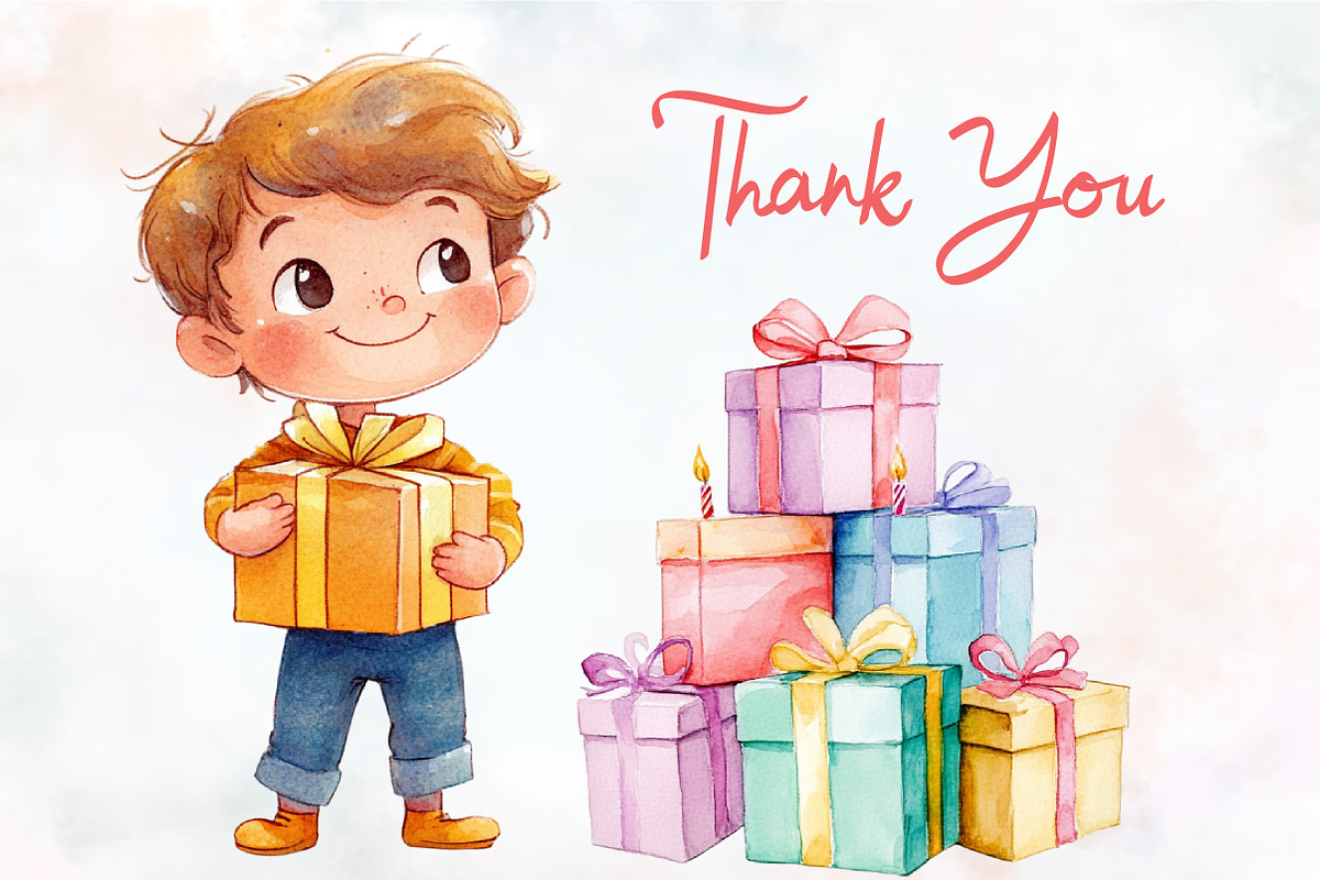 Birthday Gift Watercolor Cliparts, a Seasonal Illustration by RobertsArt (Photo 6 of 7)