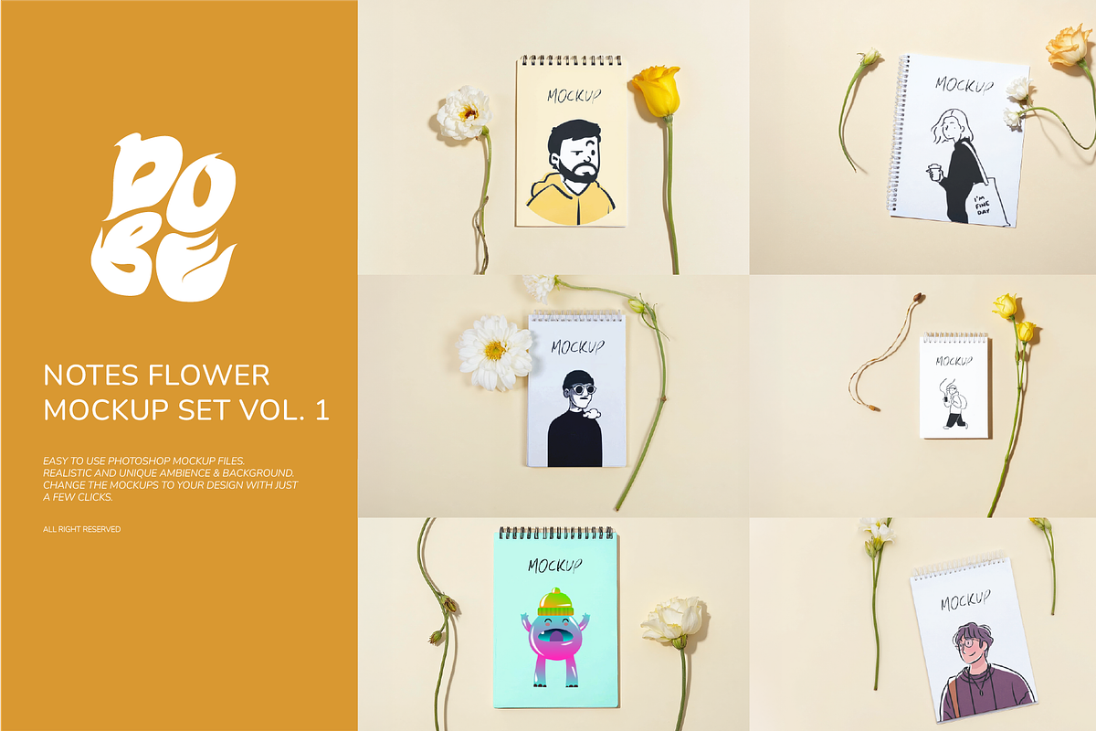 Notes Flower Mockup Set - Vol 1, a Mockup by DOBE Studio (Photo 1 of 4)