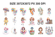 Asset Watercolor Cute Girl Child, a Decorative Illustration by Eka Design (Thumbnail 3 of 5)