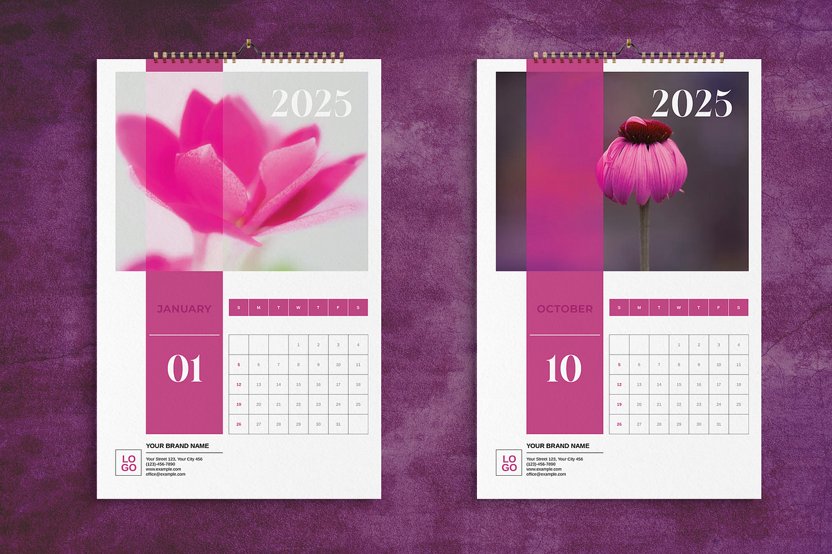 Magenta Wall Calendar 2025 Template, a Stationery Template by Boris Cupac (Photo 1 of 5)