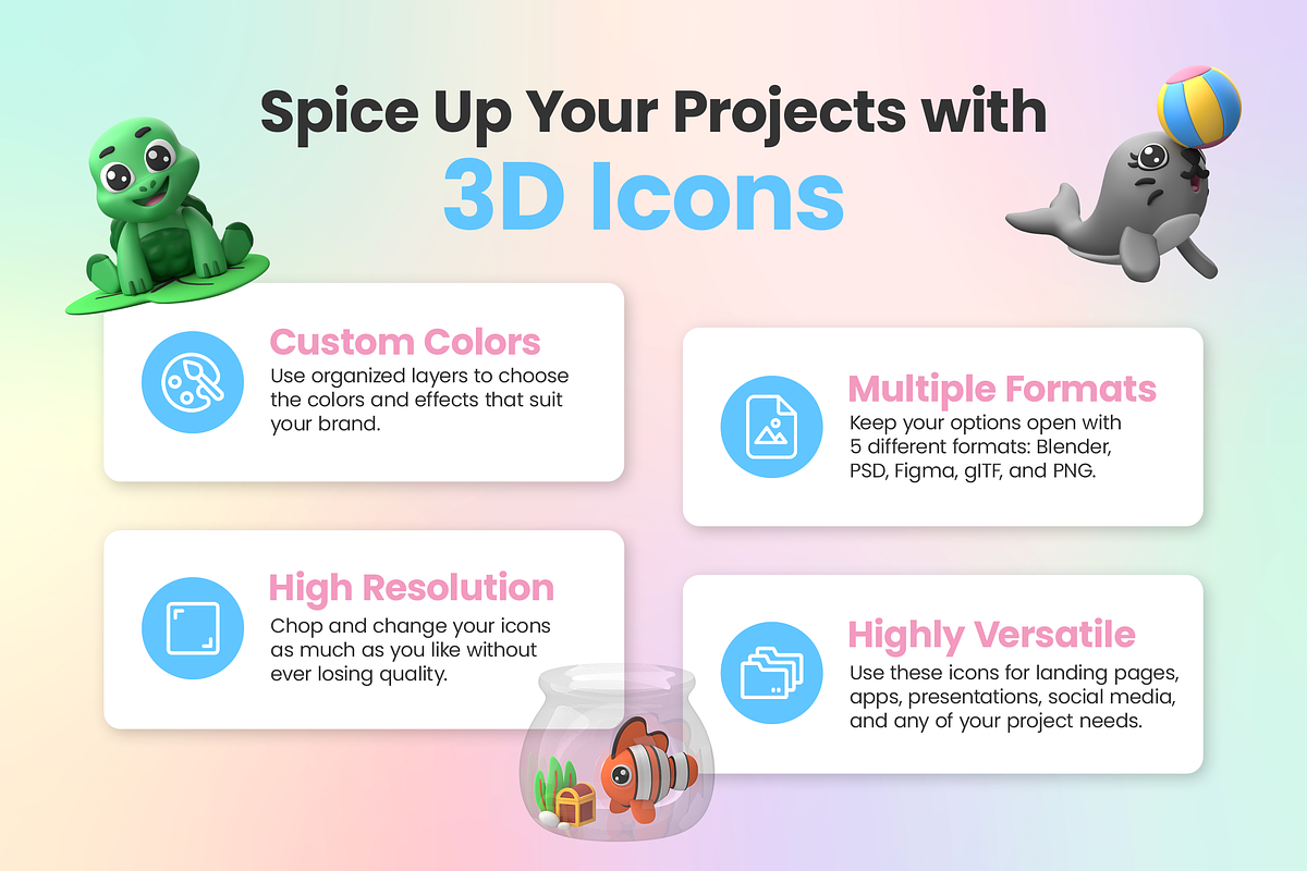 3D Cartoon Animals Icon Set, an Animal 3D Model by Flat Icons (Photo 3 of 8)