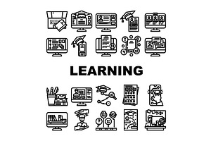 online learning platform study icons, an Education Illustration by pikepicture