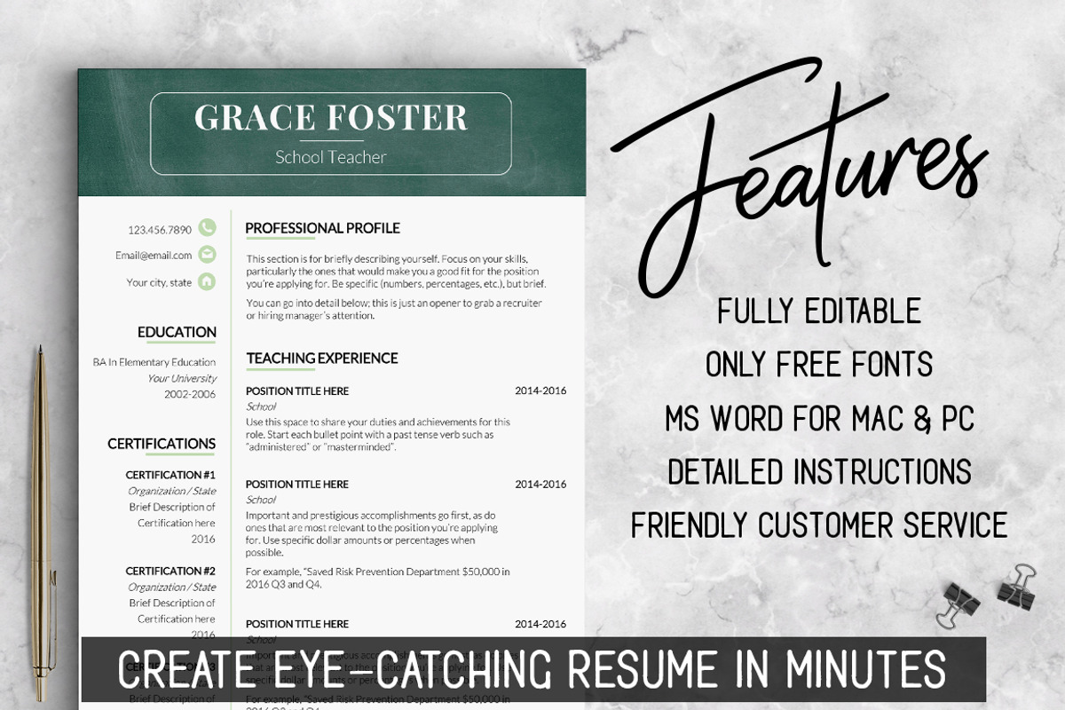Teacher Resume Template / Teacher CV, a Resume Template by LevelUpResume (Photo 2 of 5)