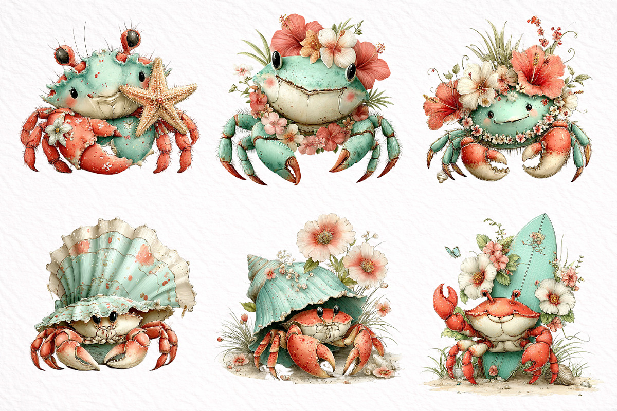 Whimsical Summer Crab Clipart, an Illustration by DreamArtGraphic (Photo 4 of 8)