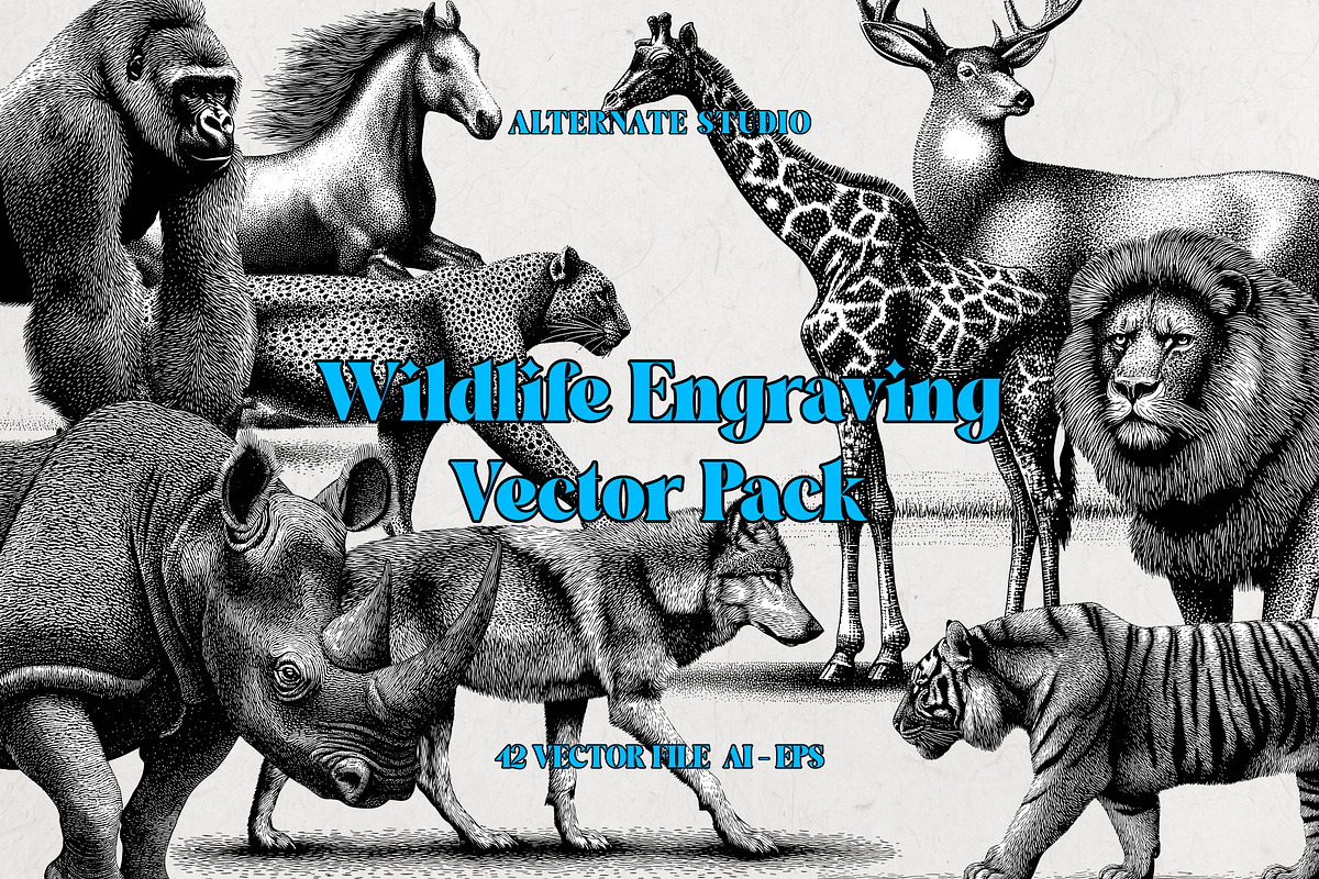 Wildlife Engraving Vector Pack, an Animal Illustration by Alternate Studio (Photo 1 of 6)