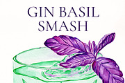 Gin Basil Smash Watercolor Cocktail, a Food Illustration by Olexandra Mur (Thumbnail 2 of 3)