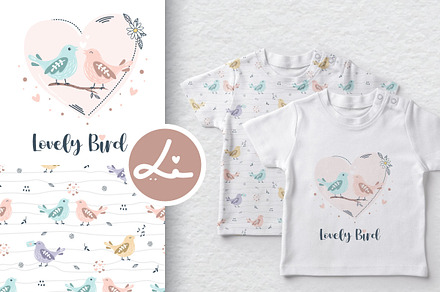 Seamless Pattern set with Cute Birds