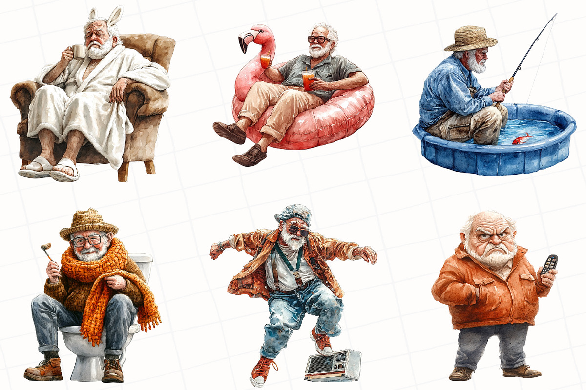 Watercolor Funny Grandpa Clipart, an Illustration by OK Design (Photo 5 of 5)
