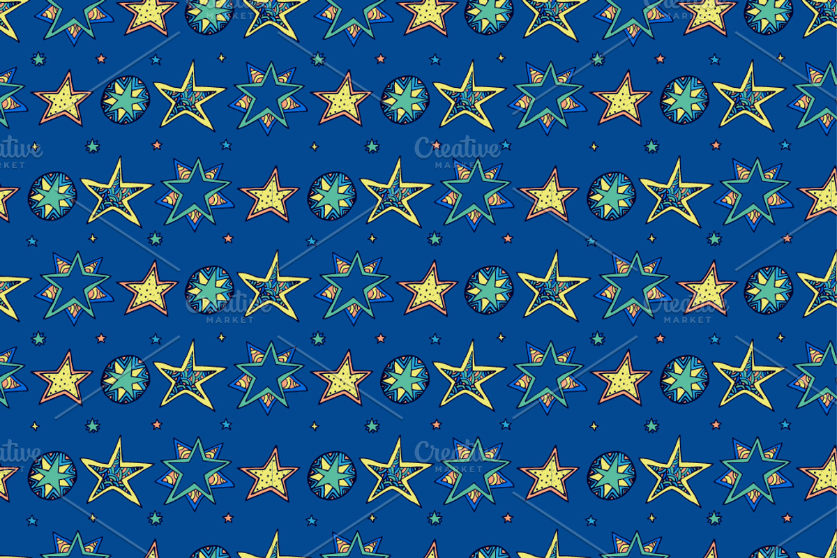 Set of four seamless fantasy stars preview 5