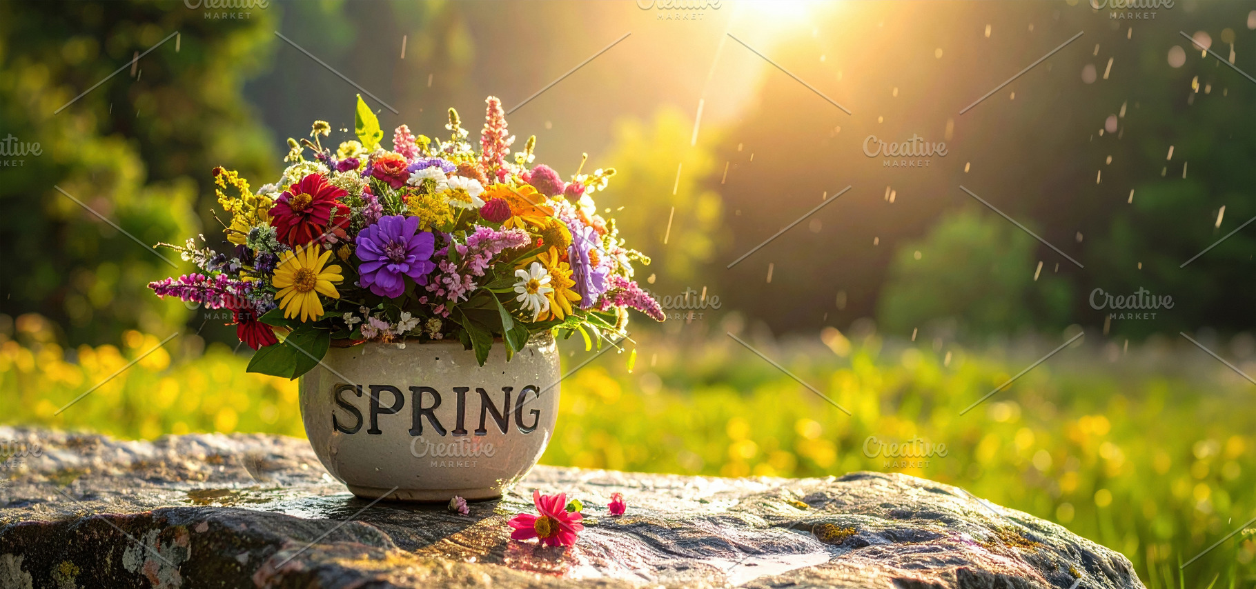 Spring Wildflower Bouquet in Rustic Pot, a Nature Photo by Davizro's Market