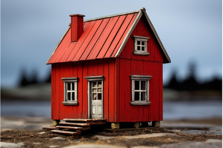 Rustic Small red wooden house in sun, an Architecture Photo by Ylivdesign