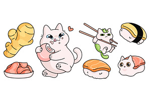 Kawaii cat sushi characters, an Animal Illustration by art PVP - market