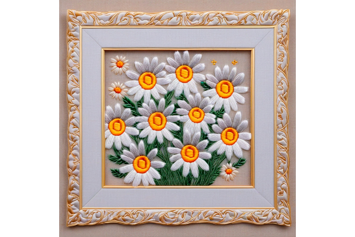 Frame with Embroidered Flower Daisy, a Background Graphic by IrySha (Photo 6 of 6)