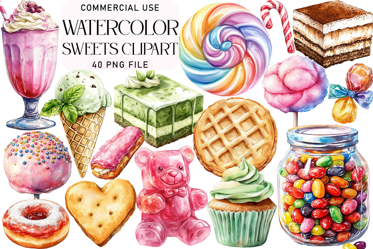 Watercolor Sweets Clipart, an Illustration by Daily.Designs (Photo 1 of 5)