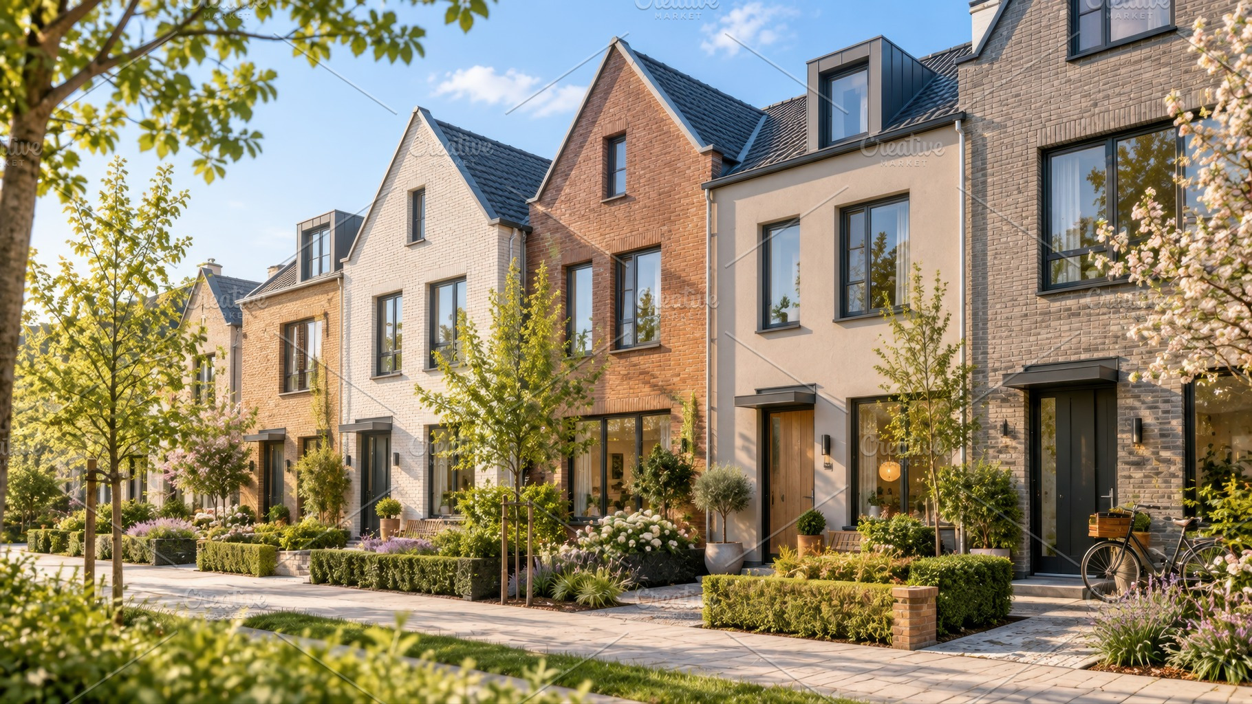 Modern houses on a sunny day, a Photo by Beautiful things