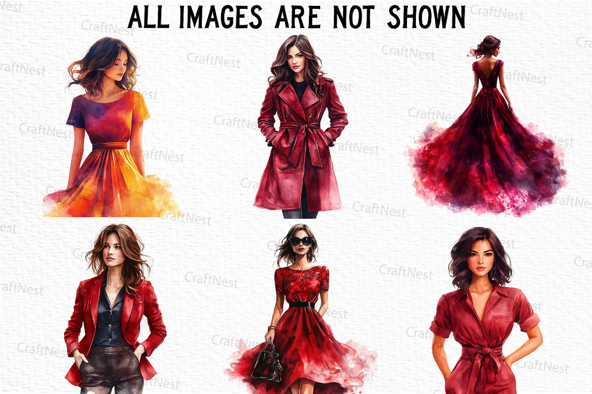 Burgundy Woman Watercolor Clipart, an Illustration by Craft Nest (Photo 5 of 6)