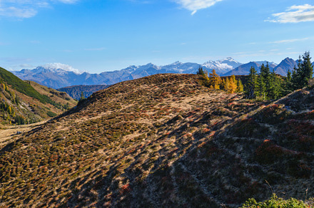 Peaceful autumn Alps mountain sunny view from hiking path from D, a Nature Photo by YuriyB