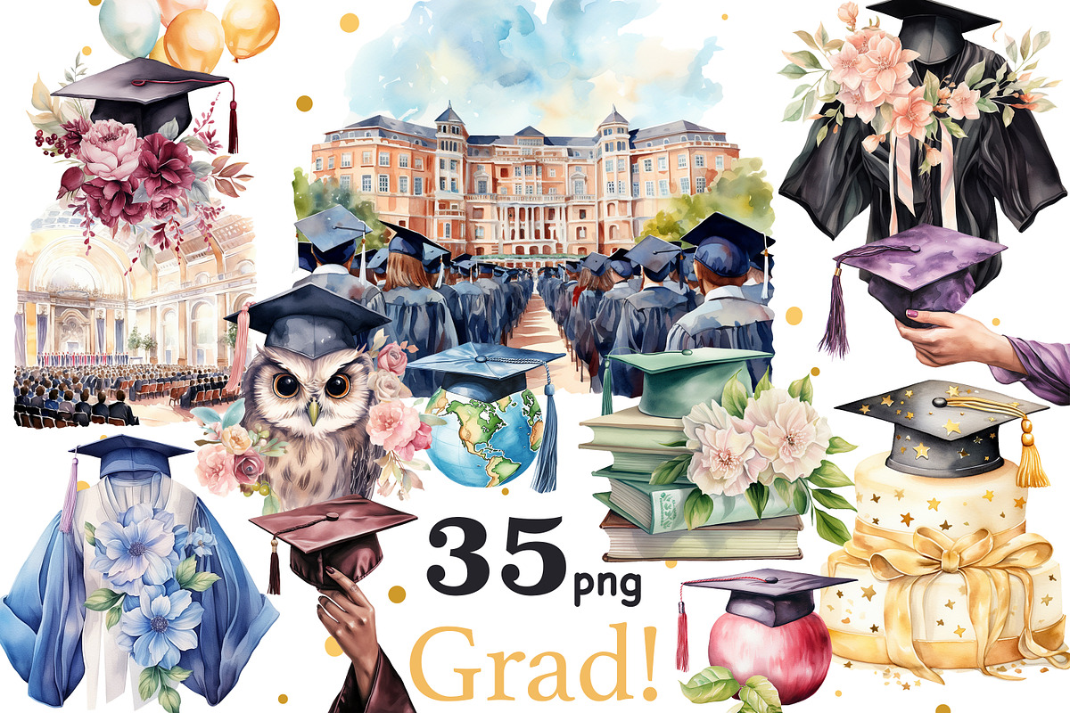 Graduation Clipart Bundle, an Education Illustration by GlamArtZhanna (Photo 1 of 6)