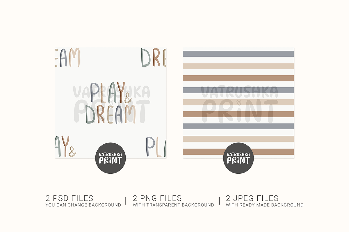 Stripes & Lettering patterns, a Pattern Graphic by vatrushkaprint_store (Photo 2 of 3)