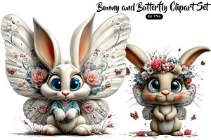 Bunny and Butterfly Clipart Set, a Seasonal Illustration by CreationArt