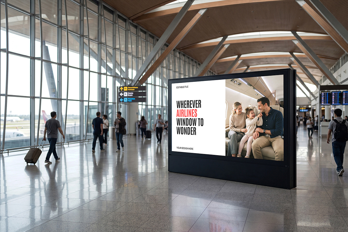 Airport Digital Billboard Mockup, an Advertising Mockup by graphypix (Photo 1 of 4)