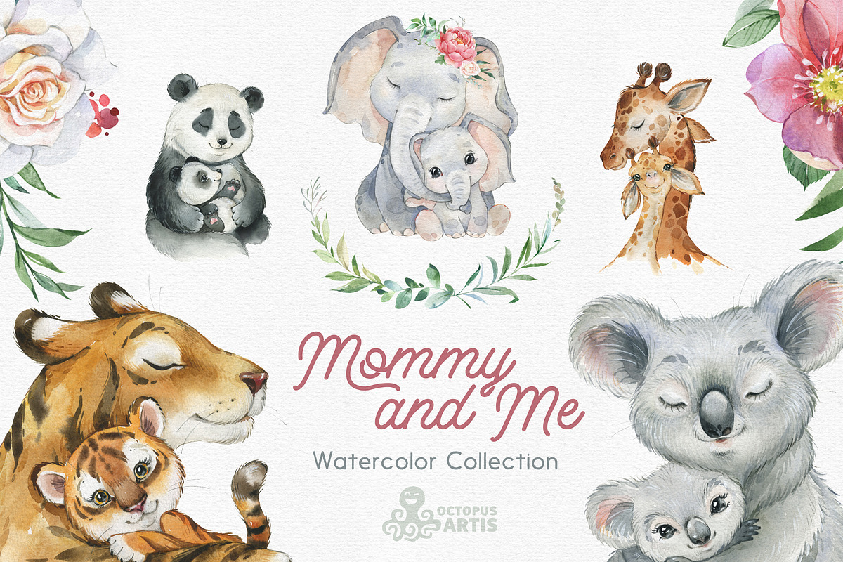 Mommy & Me. Watercolor Animals, an Animal Illustration by OctopusArtis (Photo 1 of 14)