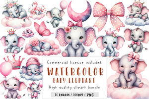 Baby elephant watercolor clipart, an Illustration by CreationArt
