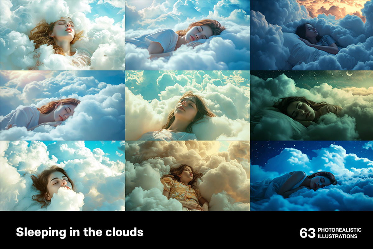 Sleeping in the clouds. 63 images, a Person Illustration by Handmadefont (Photo 6 of 13)