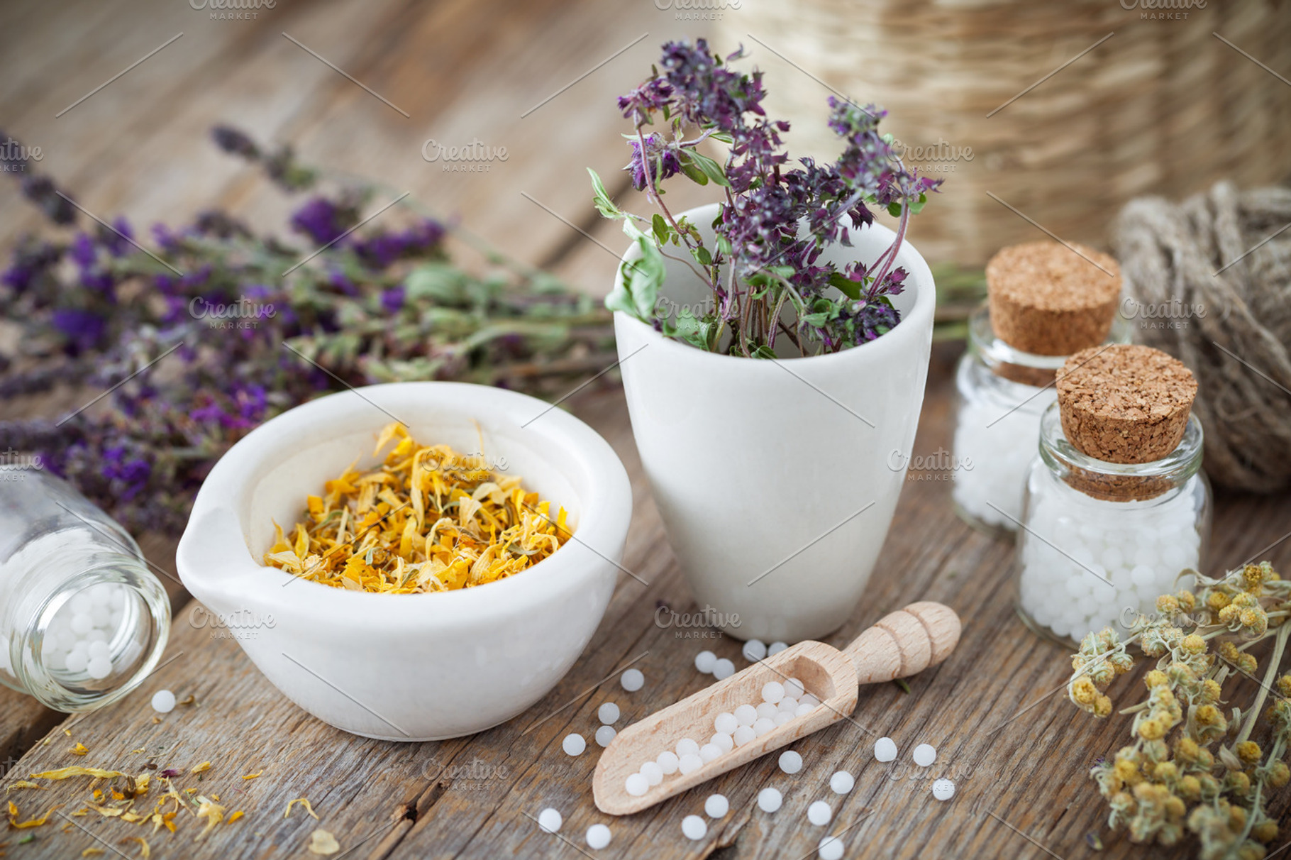 Healing herbs and homeopathic bottle featuring alternative, apothecary, and, a Health & Medical Photo by chamillewhite