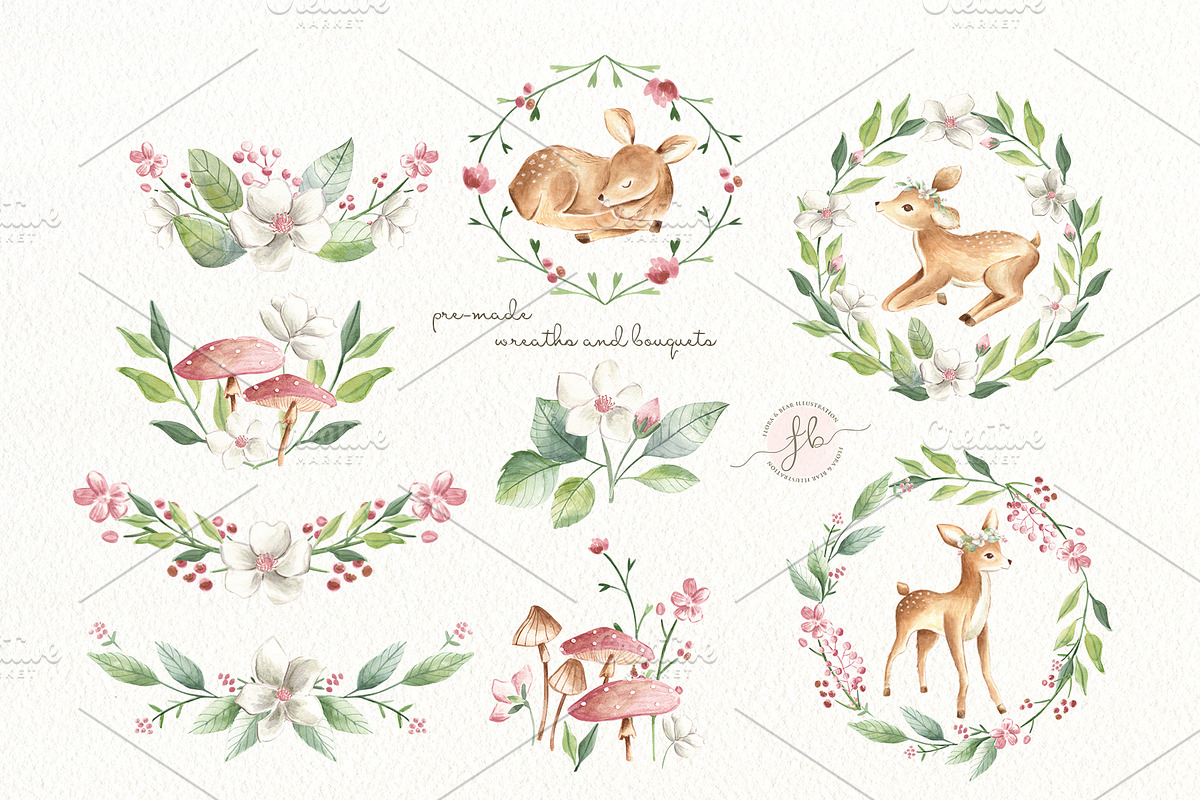 Baby Deers Watercolor Set, an Animal Illustration by Flora+Bear (Photo 3 of 8)