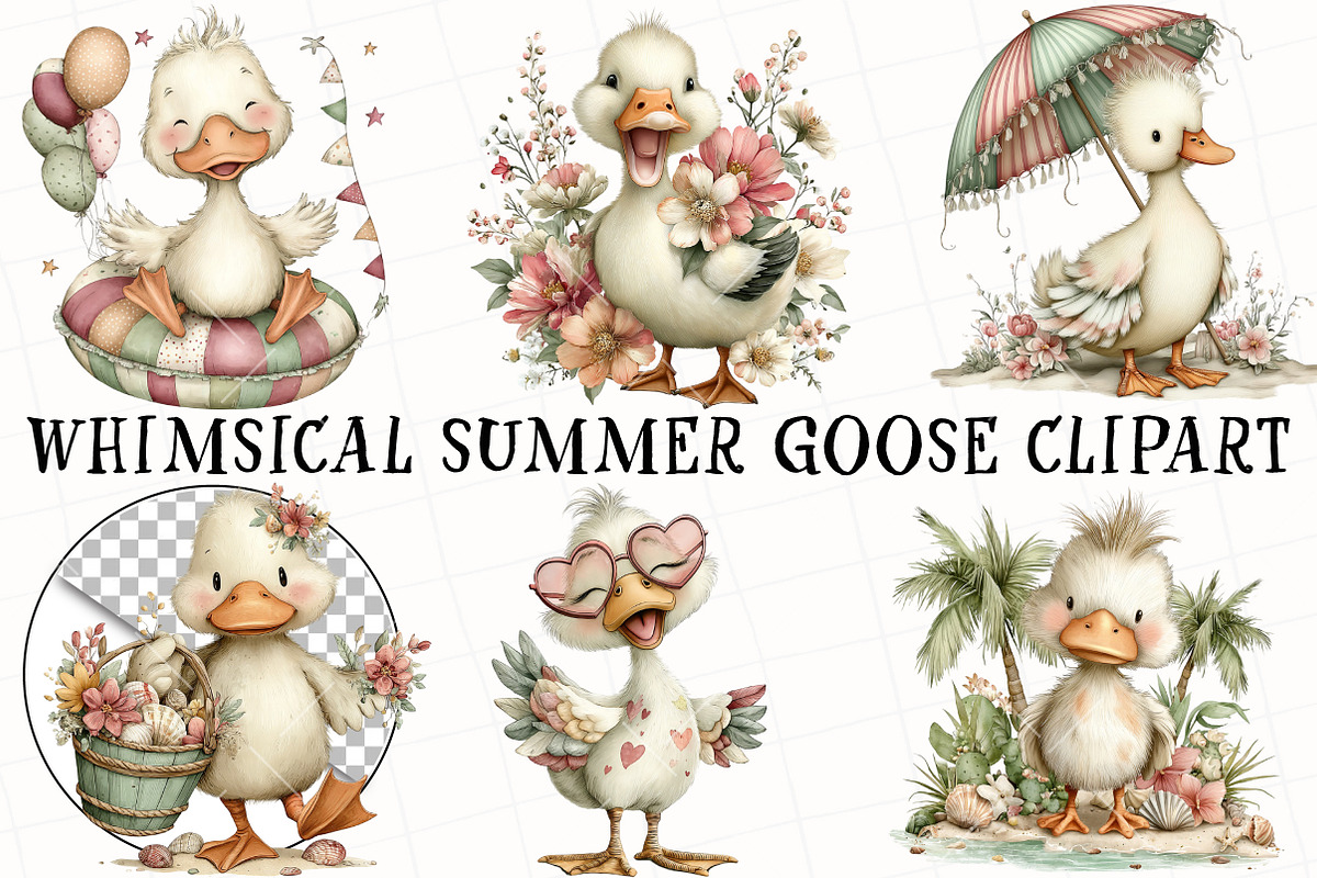 Whimsical Summer Goose Clipart, an Illustration by OK Design (Photo 2 of 6)