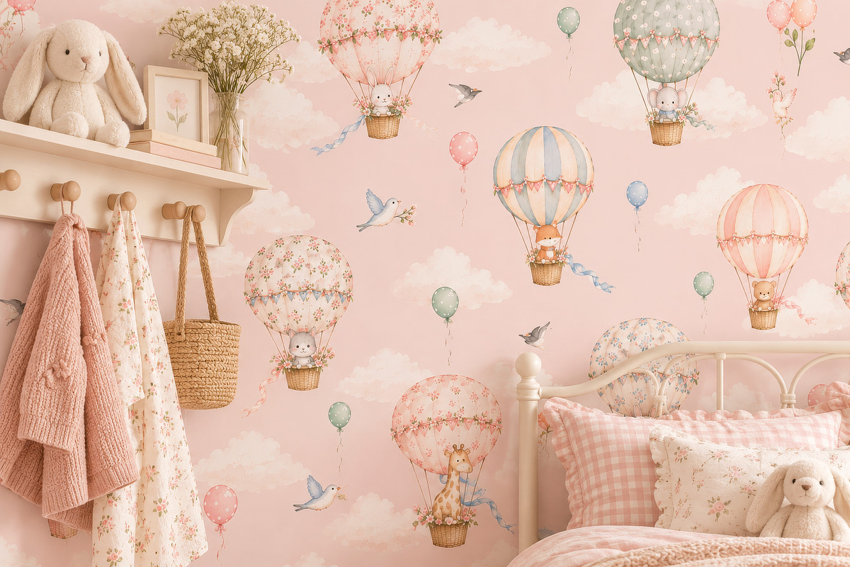 Pastel Air Balloon Nursery Wallpaper, a Wallpaper Graphic by by creative paper (Photo 10 of 14)