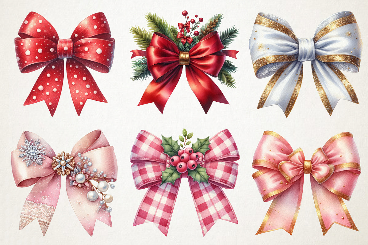 Coquette Christmas Bow Clipart, an Illustration by RobertsArt (Photo 2 of 7)