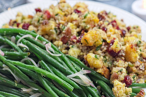 Green beans with caramelized shallots and Traditional Cranberry pecan cornbread, a Food & Drink Photo by iuliia_n