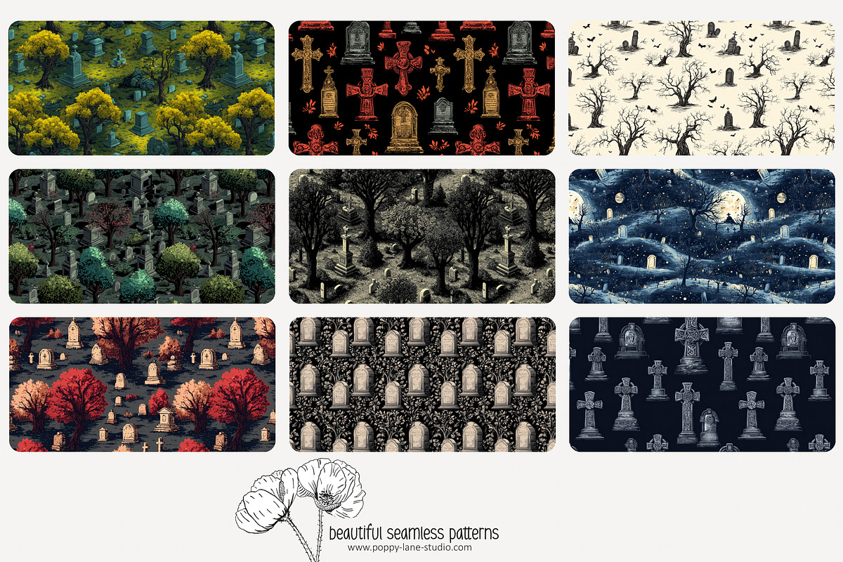 70 haunted cemetery seamless pattern, a Pattern Graphic by Poppy Lane ...