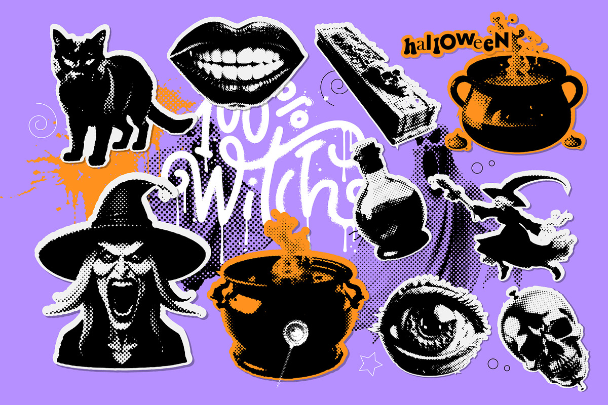 Retro halftone Halloween collection, a Texture Illustration by Lana Sham (Photo 5 of 20)