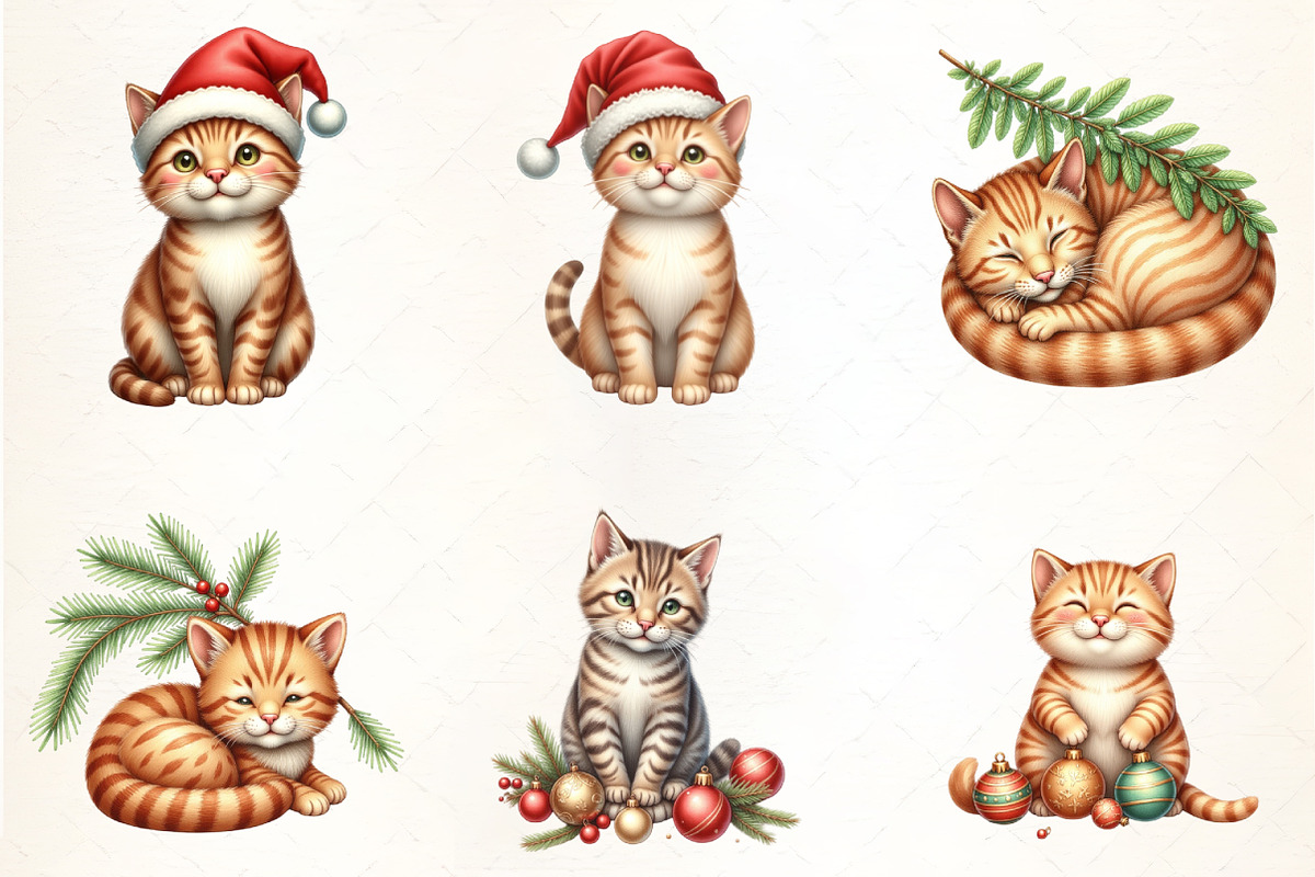 Vintage Christmas PNG, Cat, an Illustration by CrexoraLab (Photo 1 of 5)
