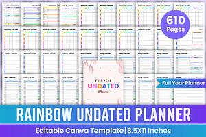 Rainbow Undated Planner (Full Year), a Stationery Template by Mustafiz