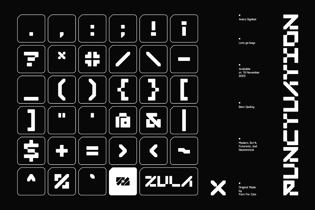 ANERO - FUTURISTIC DISPLAY FONT, a Symbol Font by Font For Zula™ (Photo 13 of 14)