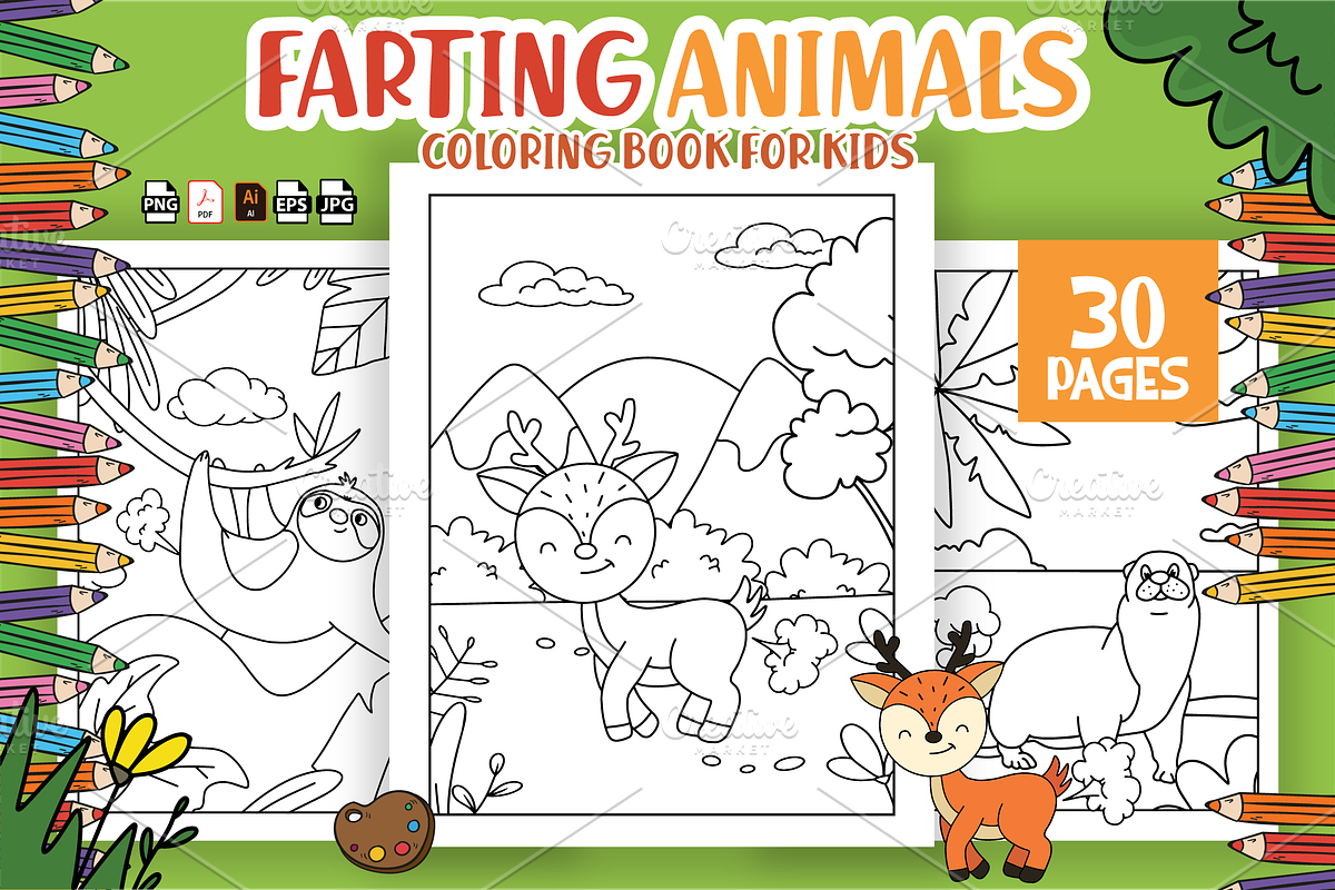 Cute Farting Animals Coloring Book, an Animal Illustration by Sultana177 (Photo 1 of 3)